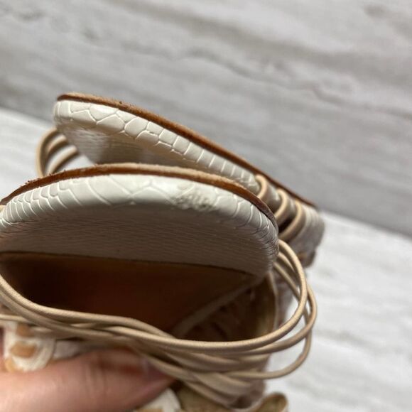 SCHUTZ Snake Print Caged High Heels Leather Sole White Tan Open Toe Ankle Strap - Picture 11 of 16